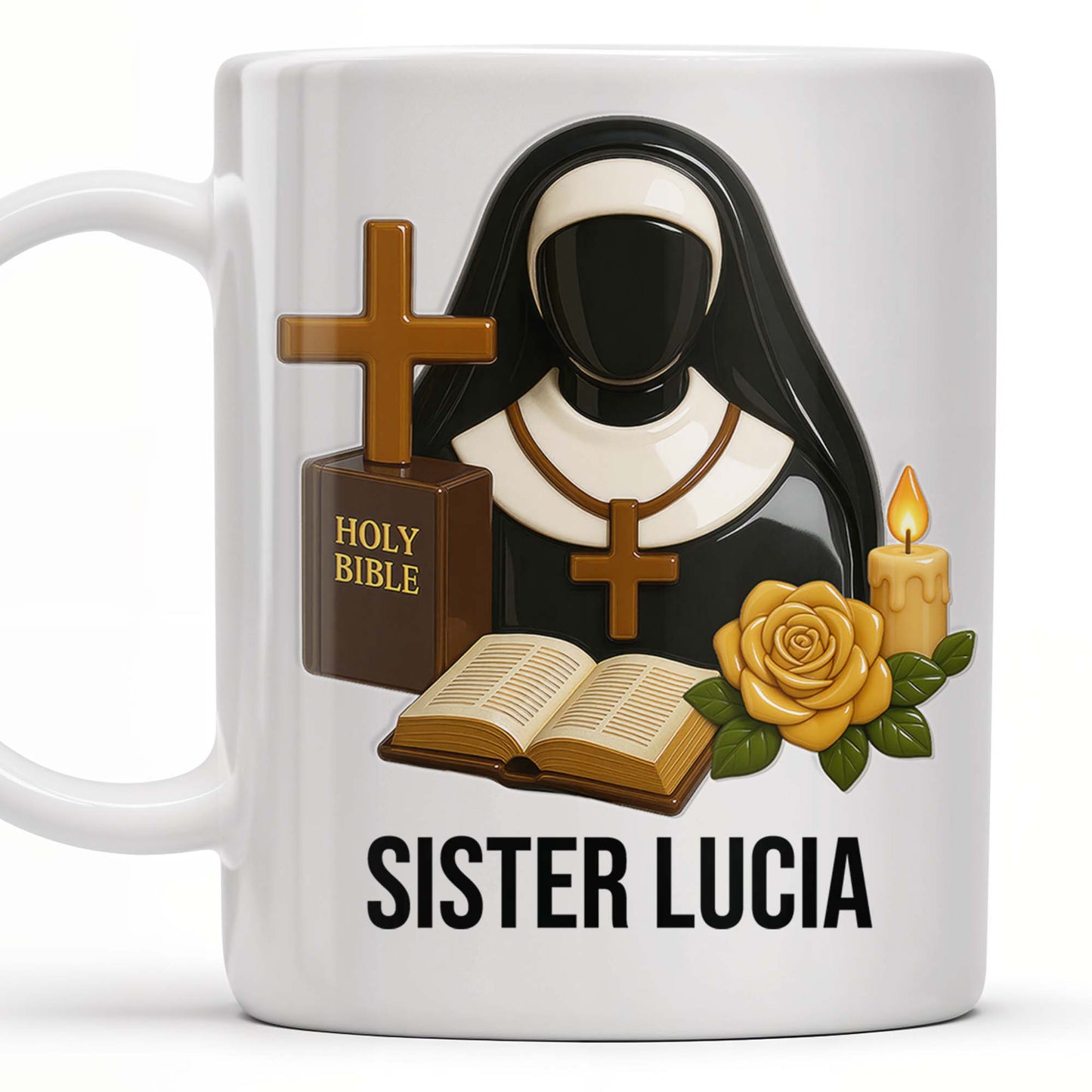 Customize Your Spiritual Coffee Mug With Icons Like Nun, Cross, And Rose - Personalized Custom Coffee Mug - FTH055_MG