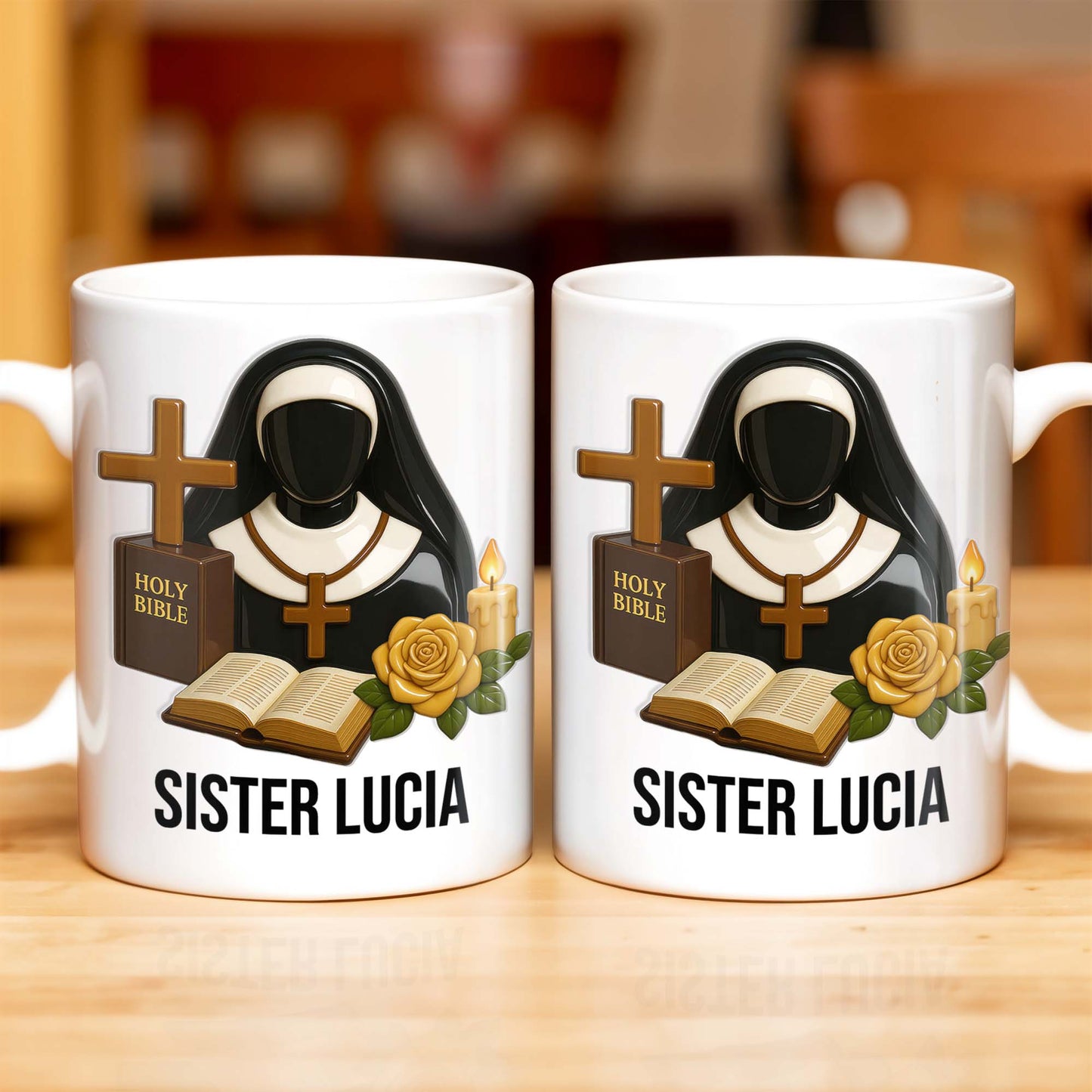 Customize Your Spiritual Coffee Mug With Icons Like Nun, Cross, And Rose - Personalized Custom Coffee Mug - FTH055_MG