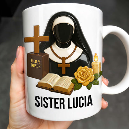 Customize Your Spiritual Coffee Mug With Icons Like Nun, Cross, And Rose - Personalized Custom Coffee Mug - FTH055_MG