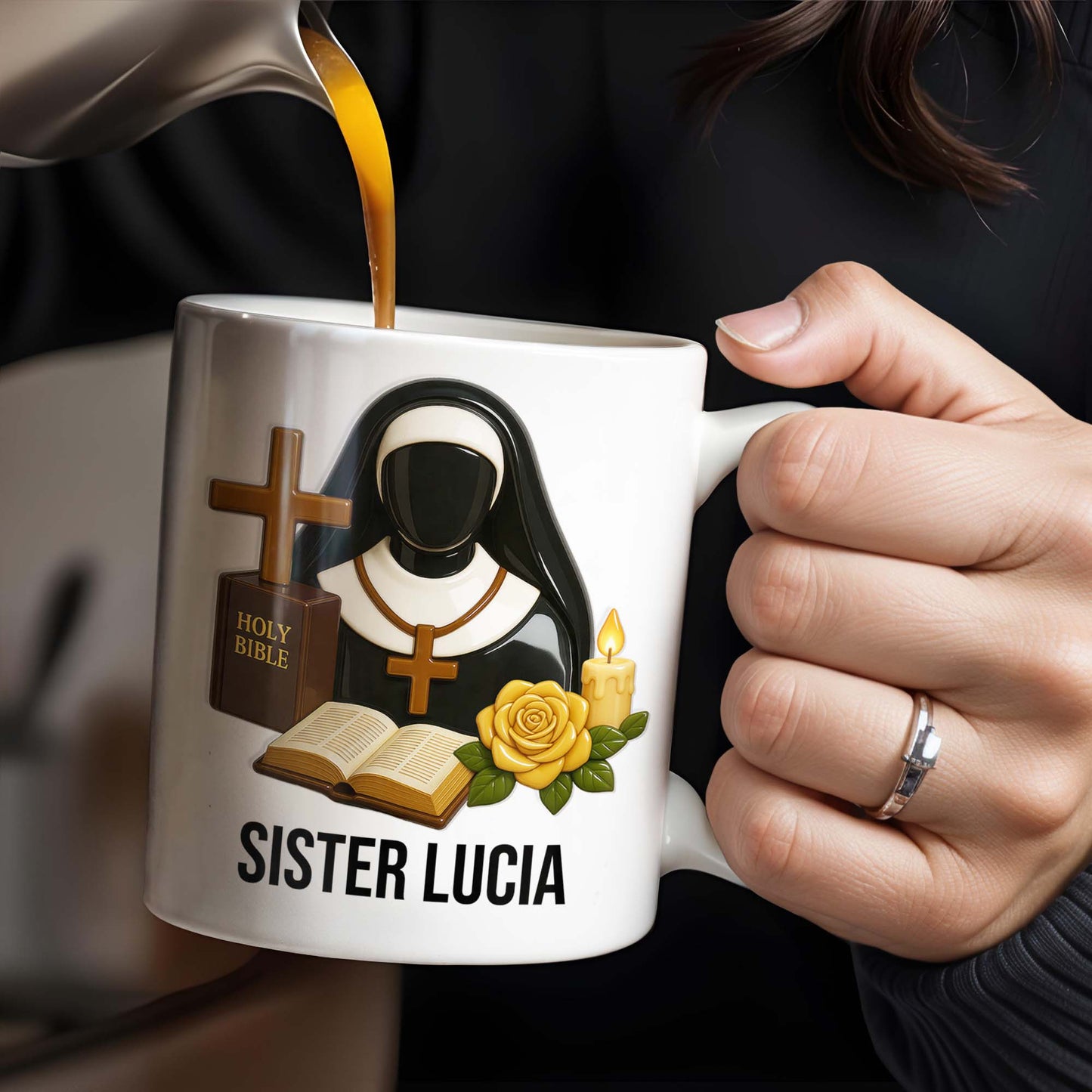 Customize Your Spiritual Coffee Mug With Icons Like Nun, Cross, And Rose - Personalized Custom Coffee Mug - FTH055_MG