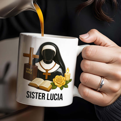 Customize Your Spiritual Coffee Mug With Icons Like Nun, Cross, And Rose - Personalized Custom Coffee Mug - FTH055_MG