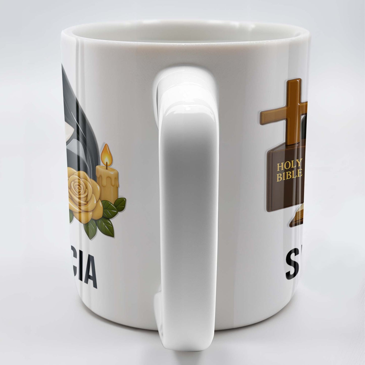 Customize Your Spiritual Coffee Mug With Icons Like Nun, Cross, And Rose - Personalized Custom Coffee Mug - FTH055_MG