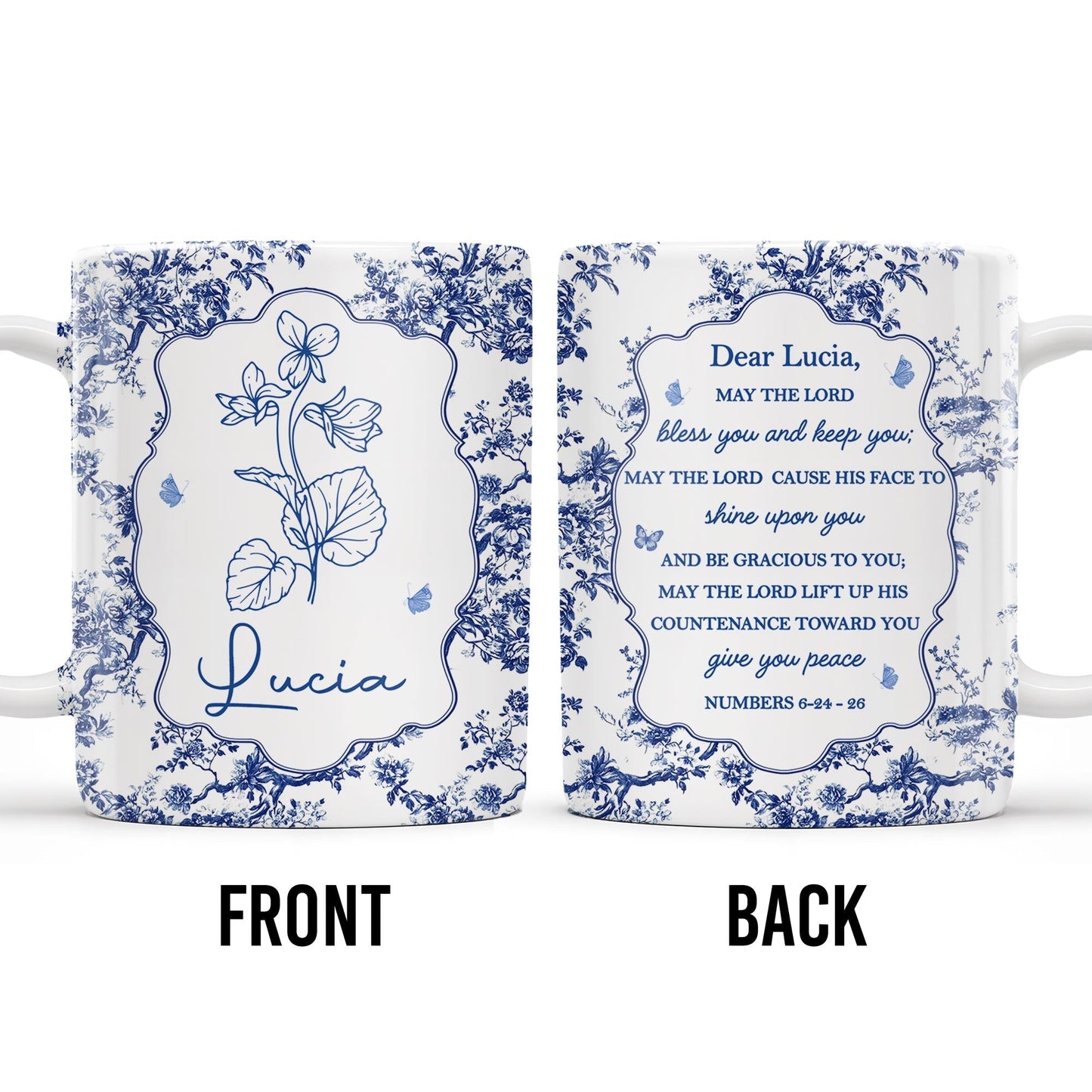 Dear Lucia, May The Lord Bless You And Keep You, Flowers And Religious Text - Personalized Custom Coffee Mug - FTH056_MG