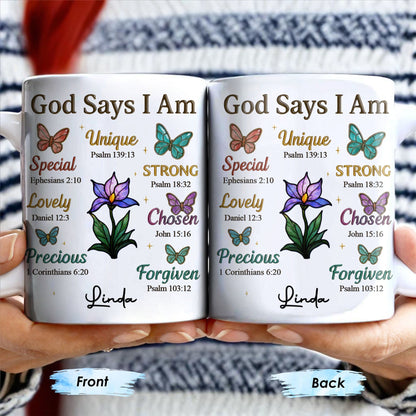 God Says I Am Special, Unique, Lovely, Butterflies and Flower - Personalized Custom Coffee Mug - FTH057_MG