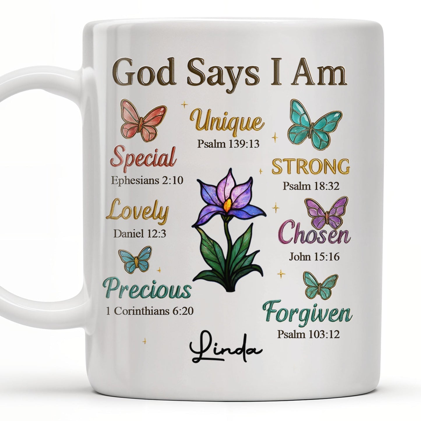 God Says I Am Special, Unique, Lovely, Butterflies and Flower - Personalized Custom Coffee Mug - FTH057_MG