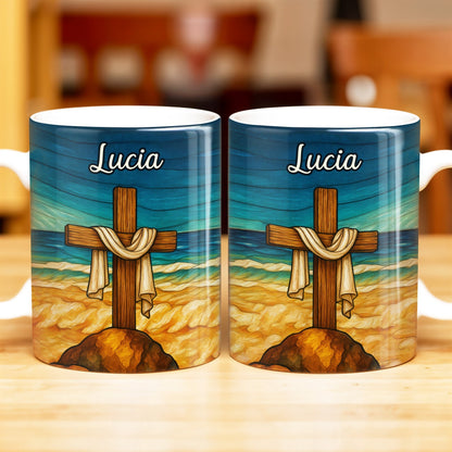 Beautifully Illustrated Cross Draped With Cloth - Personalized Custom Coffee Mug - FTH058_MG