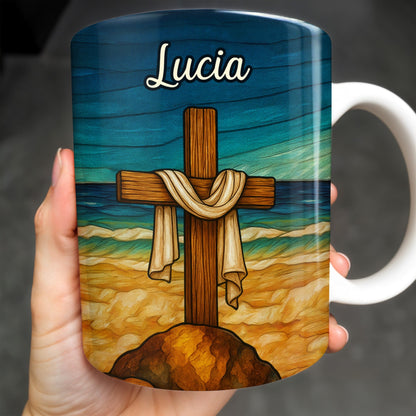 Beautifully Illustrated Cross Draped With Cloth - Personalized Custom Coffee Mug - FTH058_MG