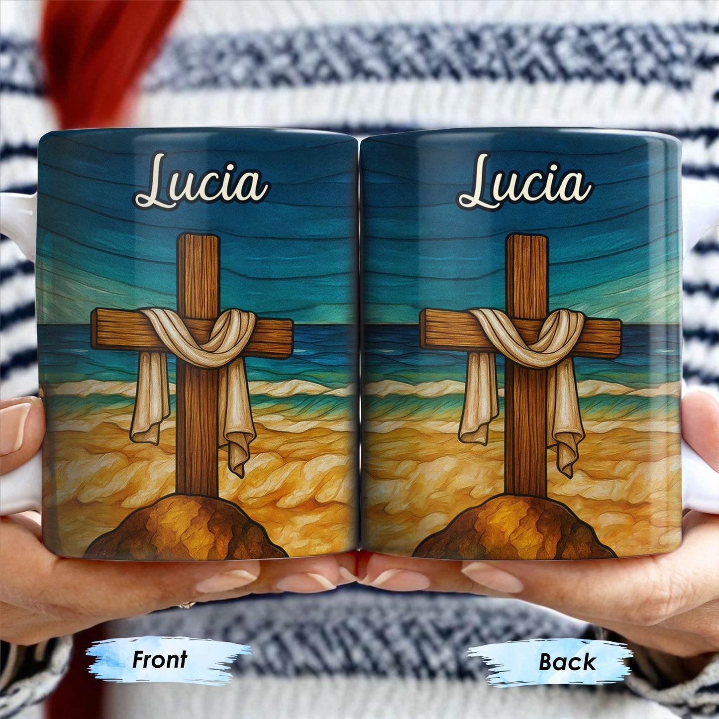 Beautifully Illustrated Cross Draped With Cloth - Personalized Custom Coffee Mug - FTH058_MG