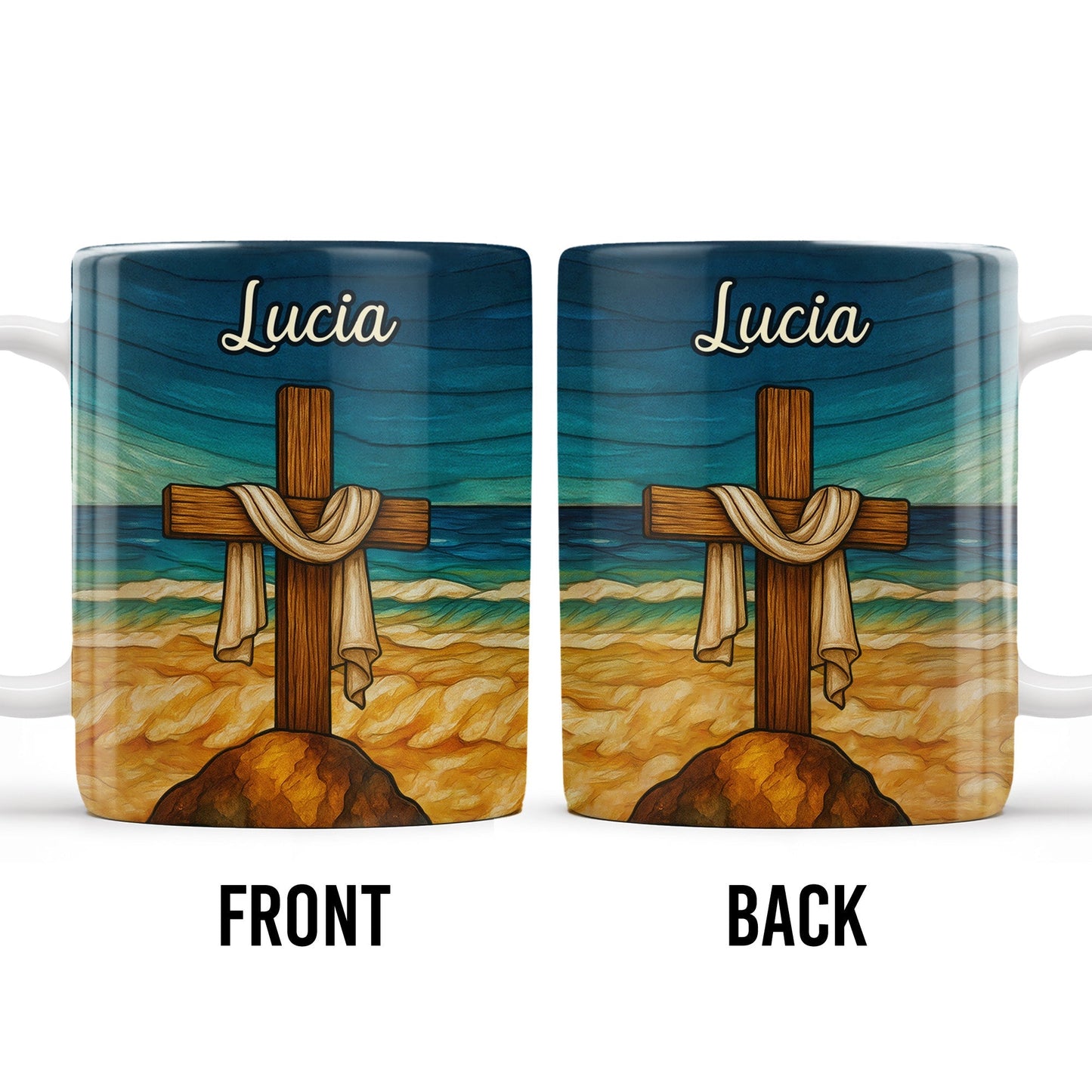 Beautifully Illustrated Cross Draped With Cloth - Personalized Custom Coffee Mug - FTH058_MG