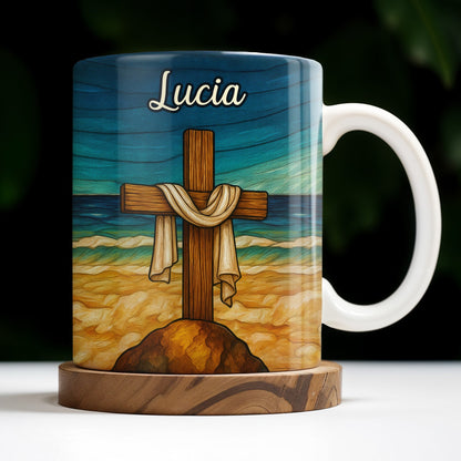 Beautifully Illustrated Cross Draped With Cloth - Personalized Custom Coffee Mug - FTH058_MG