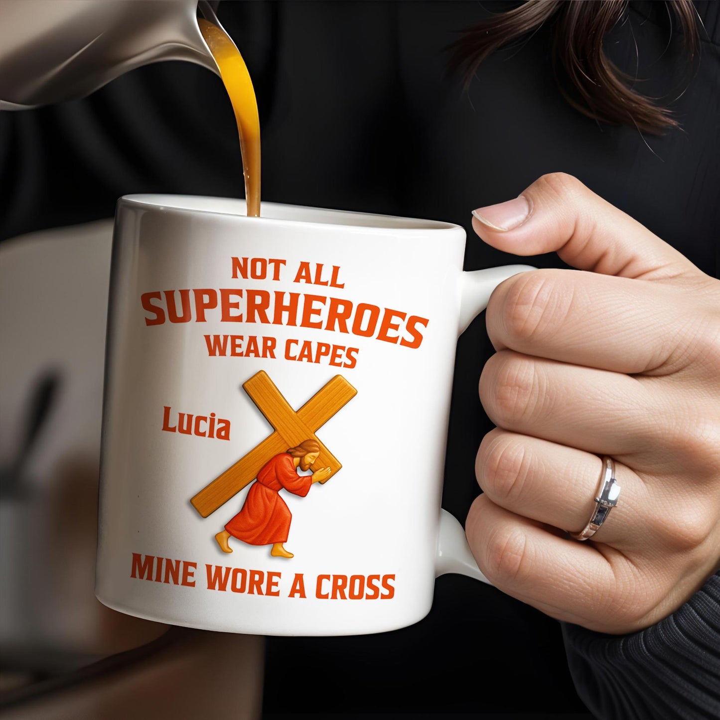 Not All Superheroes Wear Capes, Mine Wore A Cross, Praying Figure - Personalized Custom Coffee Mug - FTH061_MG