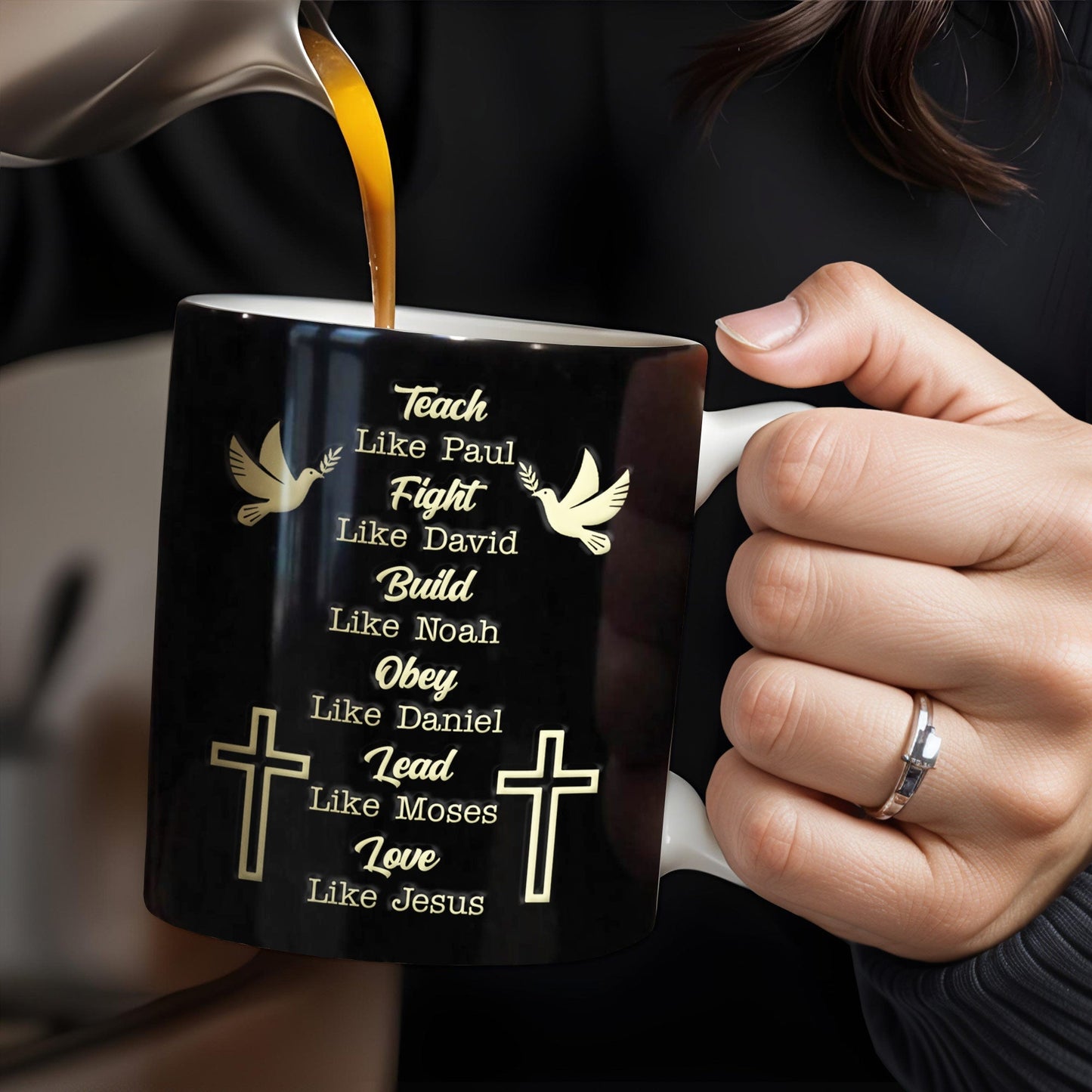 Teach Like Paul, Fight Like David, Build Like Noah, Cross and Dove - Personalized Custom Coffee Mug - FTH070_MG