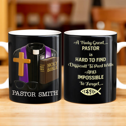 A Truly Great Pastor Is Hard To Find, Cross, Holy Bible And Glasses - Personalized Custom Coffee Mug - FTH072_MG