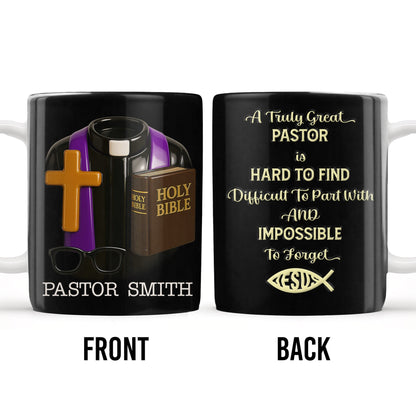 A Truly Great Pastor Is Hard To Find, Cross, Holy Bible And Glasses - Personalized Custom Coffee Mug - FTH072_MG