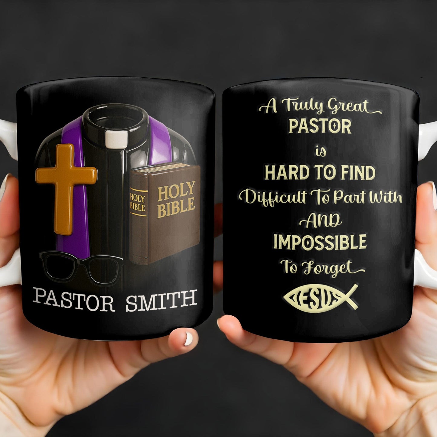 A Truly Great Pastor Is Hard To Find, Cross, Holy Bible And Glasses - Personalized Custom Coffee Mug - FTH072_MG