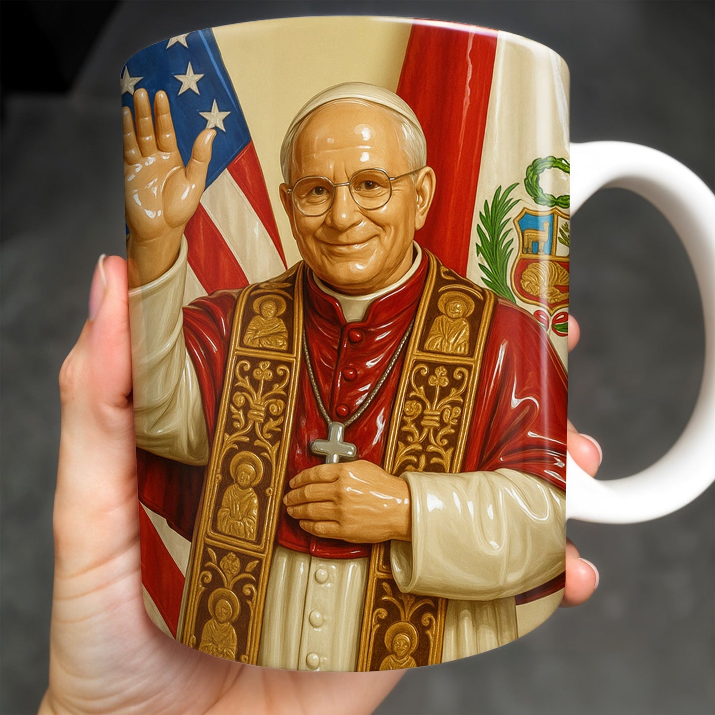 Personalized Coffee Mug With Religious Iconography And Flags - Personalized Custom Coffee Mug - FTH074_MG