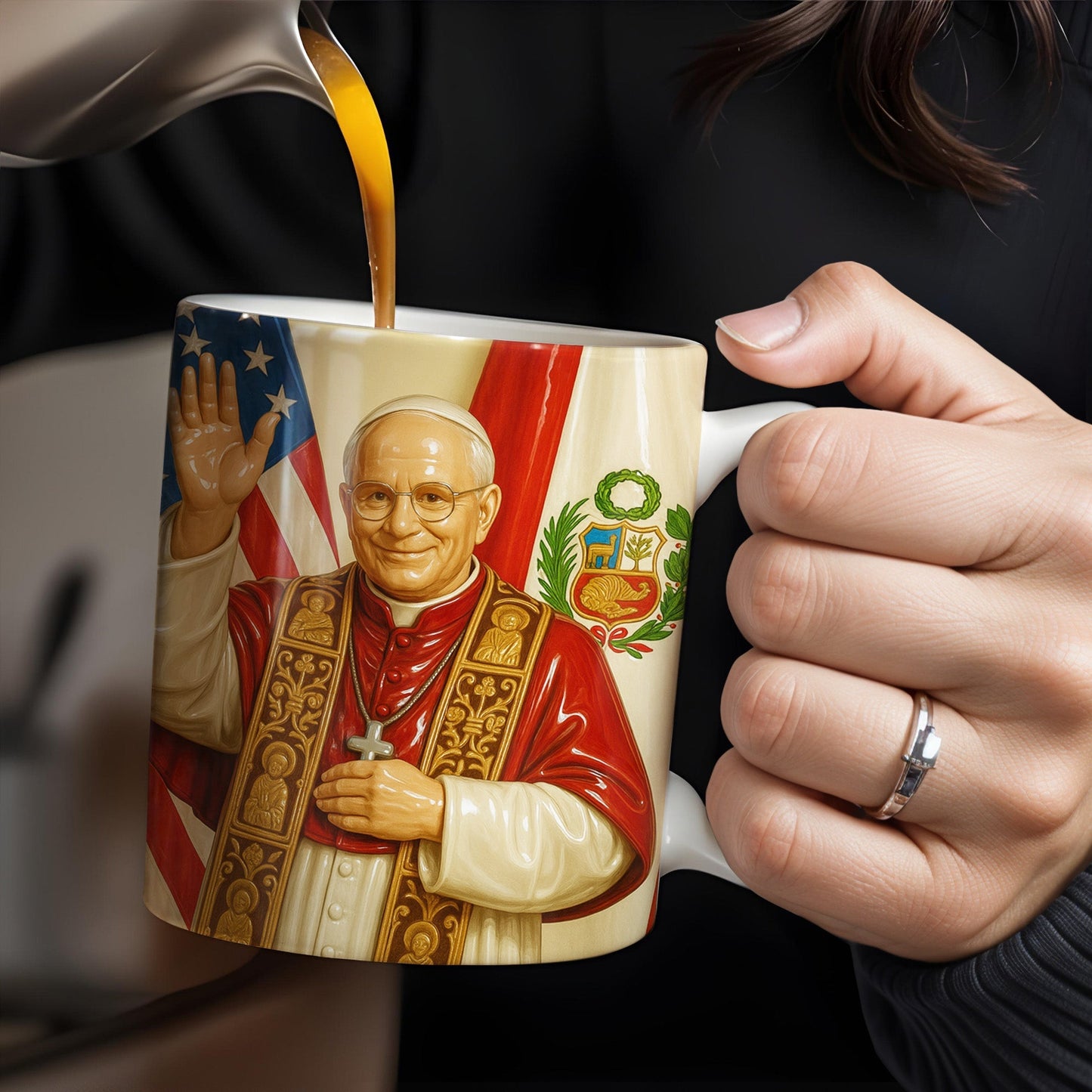 Personalized Coffee Mug With Religious Iconography And Flags - Personalized Custom Coffee Mug - FTH074_MG