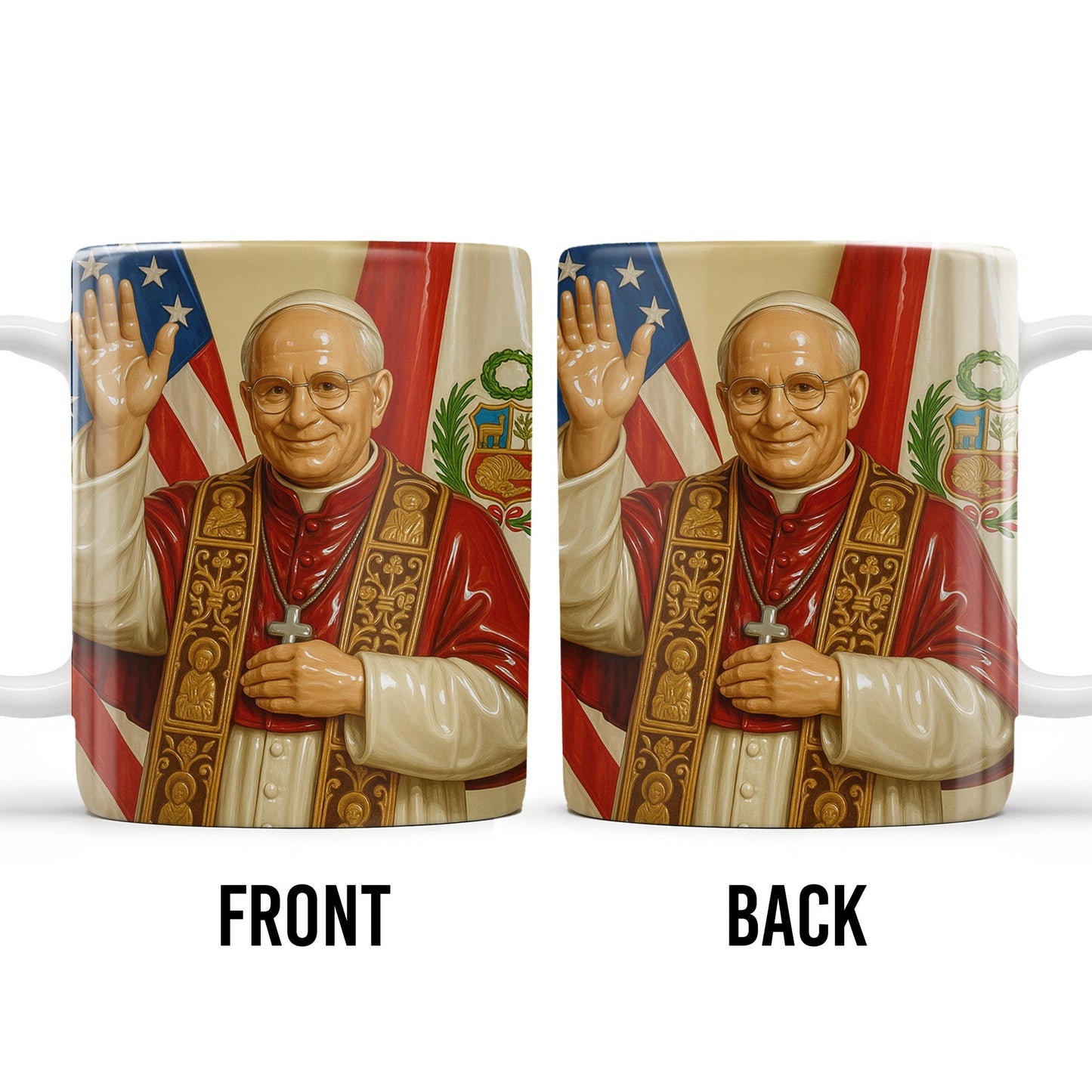 Personalized Coffee Mug With Religious Iconography And Flags - Personalized Custom Coffee Mug - FTH074_MG