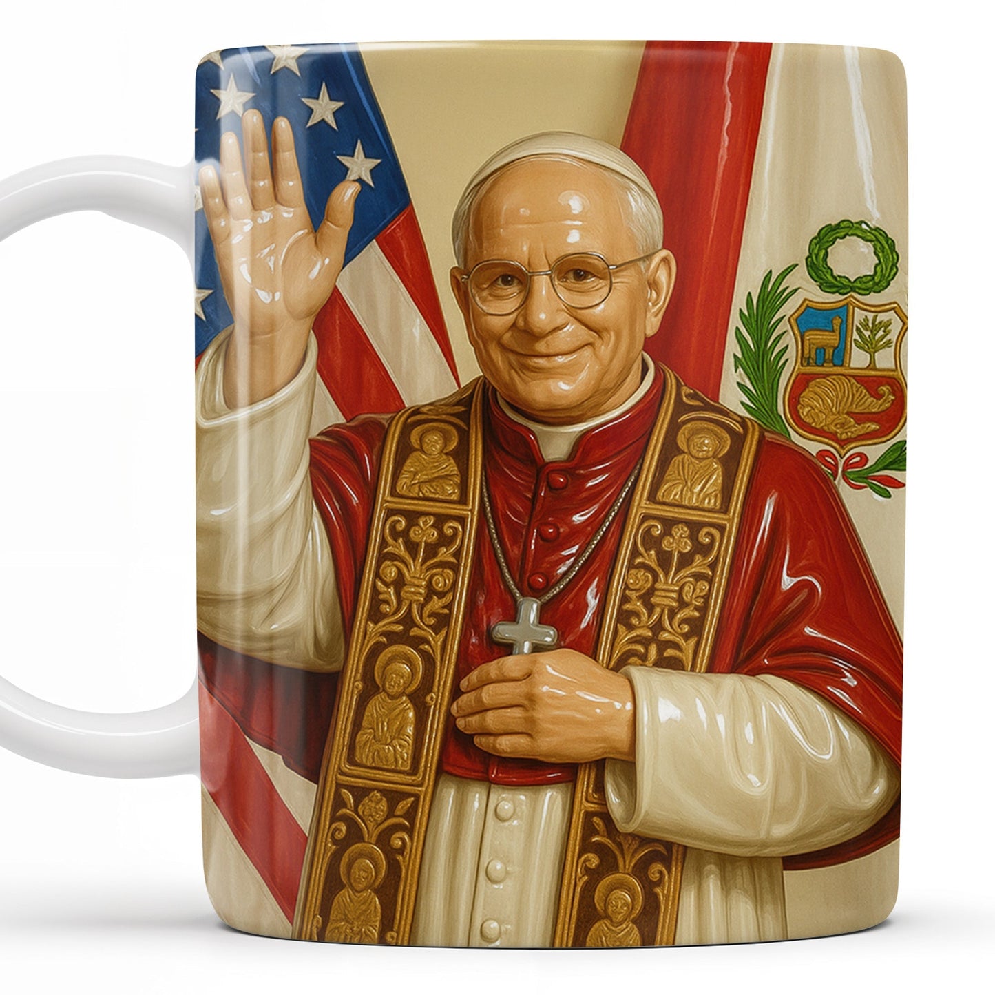 Personalized Coffee Mug With Religious Iconography And Flags - Personalized Custom Coffee Mug - FTH074_MG