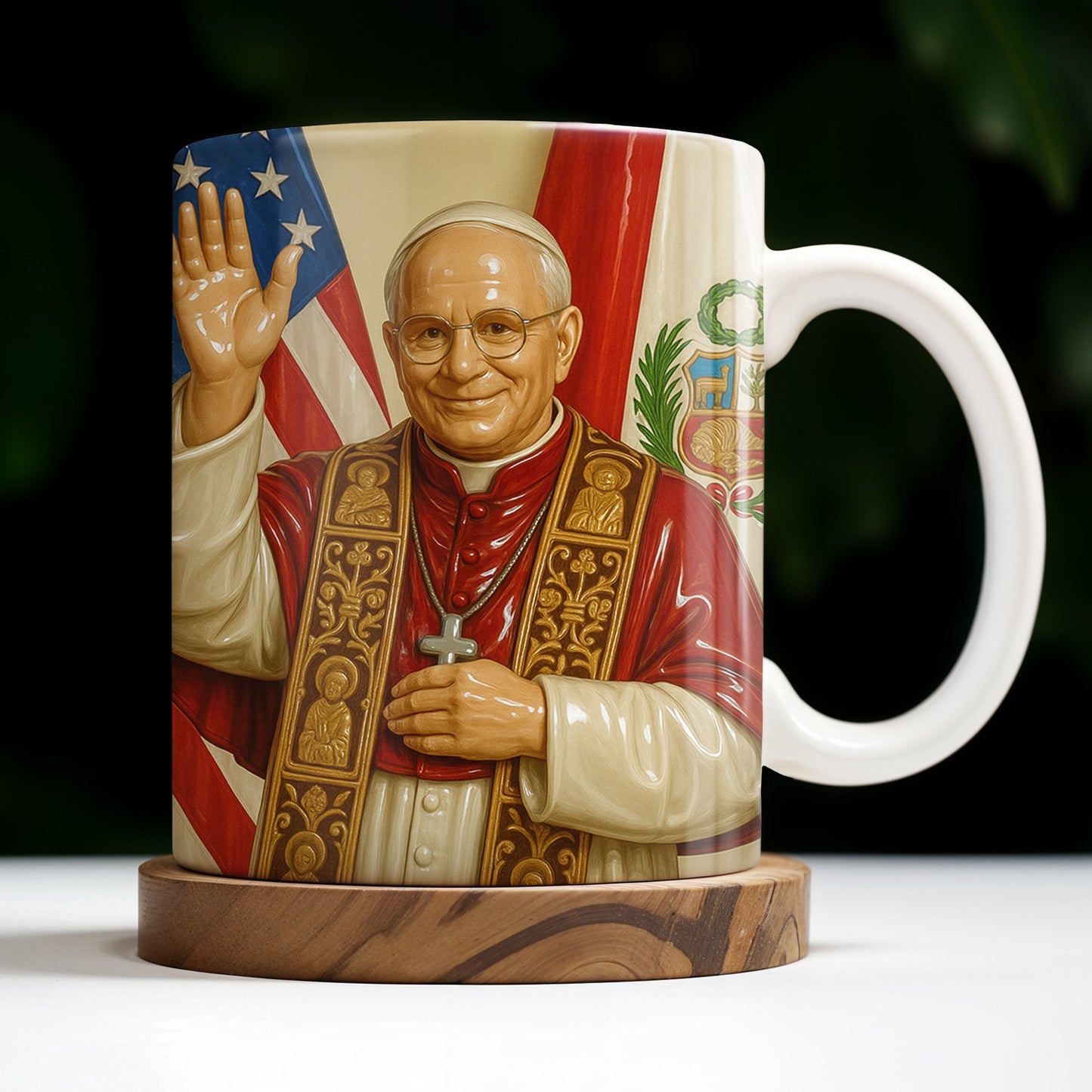 Personalized Coffee Mug With Religious Iconography And Flags - Personalized Custom Coffee Mug - FTH074_MG