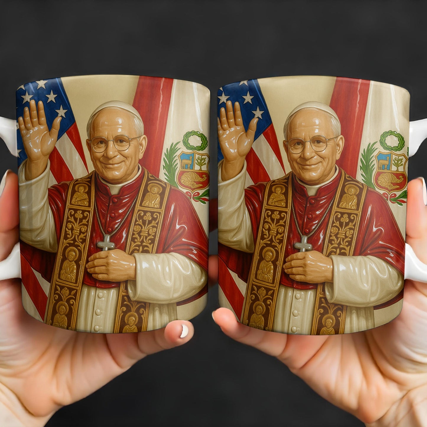 Personalized Coffee Mug With Religious Iconography And Flags - Personalized Custom Coffee Mug - FTH074_MG