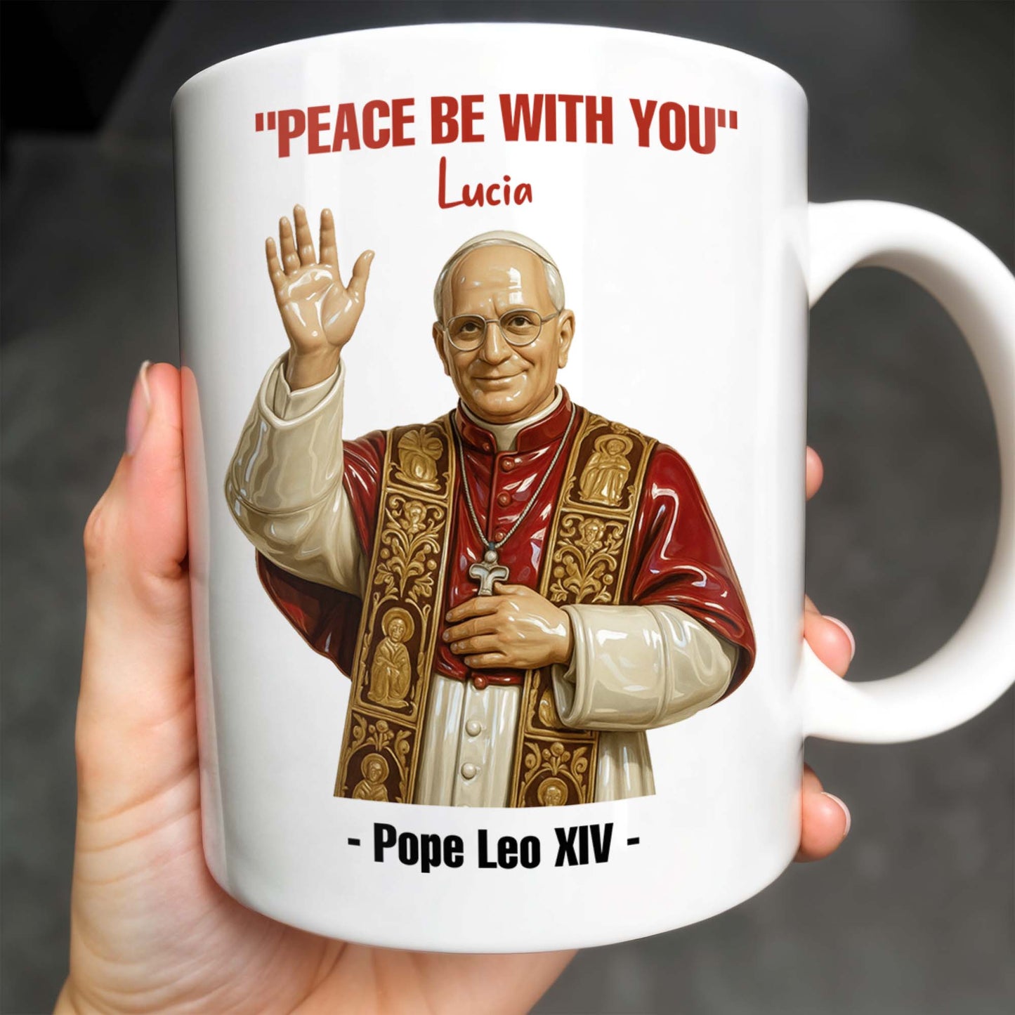 "Peace Be With You", Pope and Religious Vestments - Personalized Custom Coffee Mug - FTH075_MG