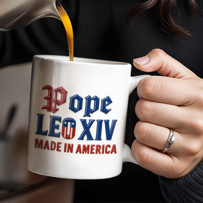 Pope Leo XIV Made In America, US Flag and Pope-themed Text - Personalized Custom Coffee Mug - FTH076_MG