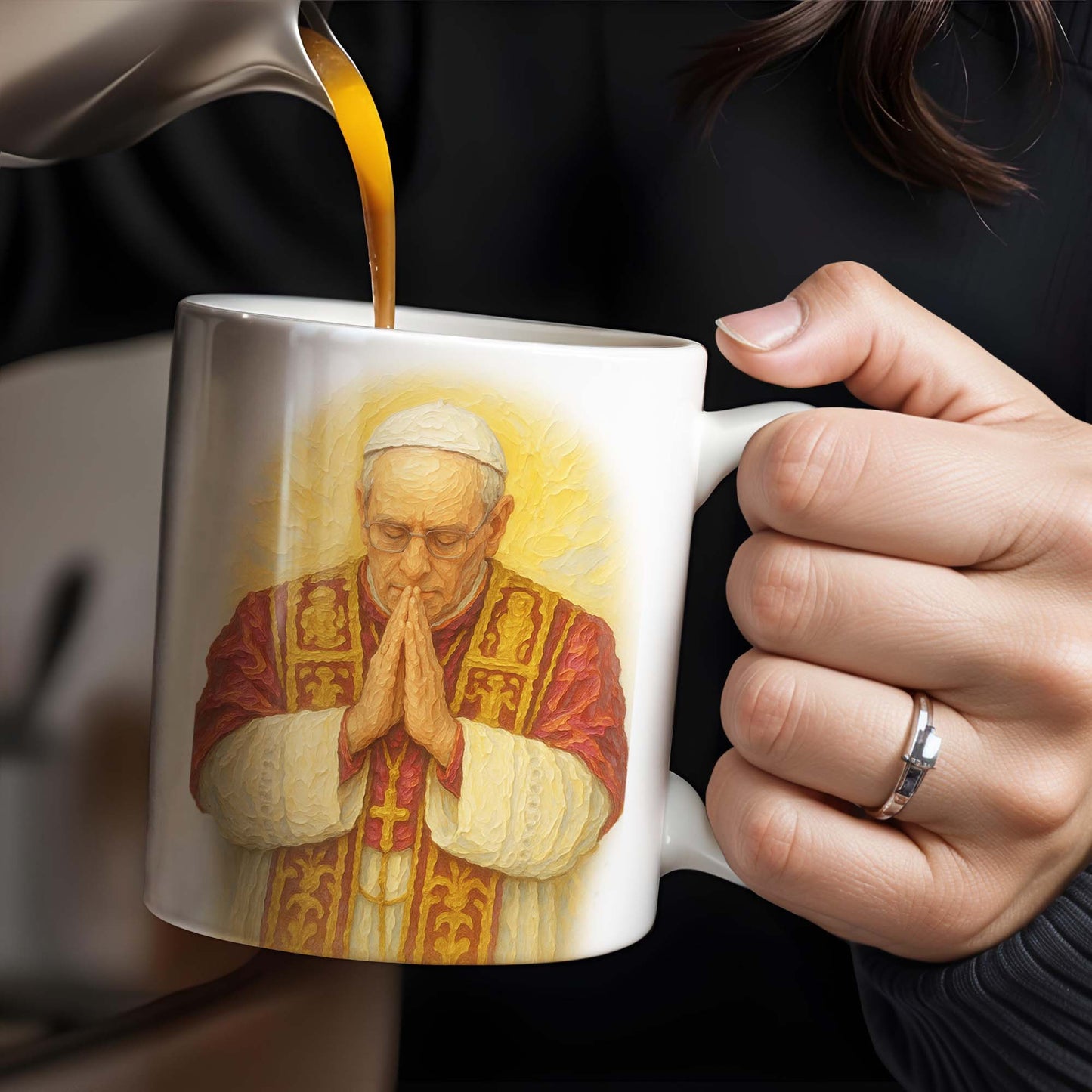 The Pope In Prayer, Religious Art - Personalized Custom Coffee Mug - FTH077_MG