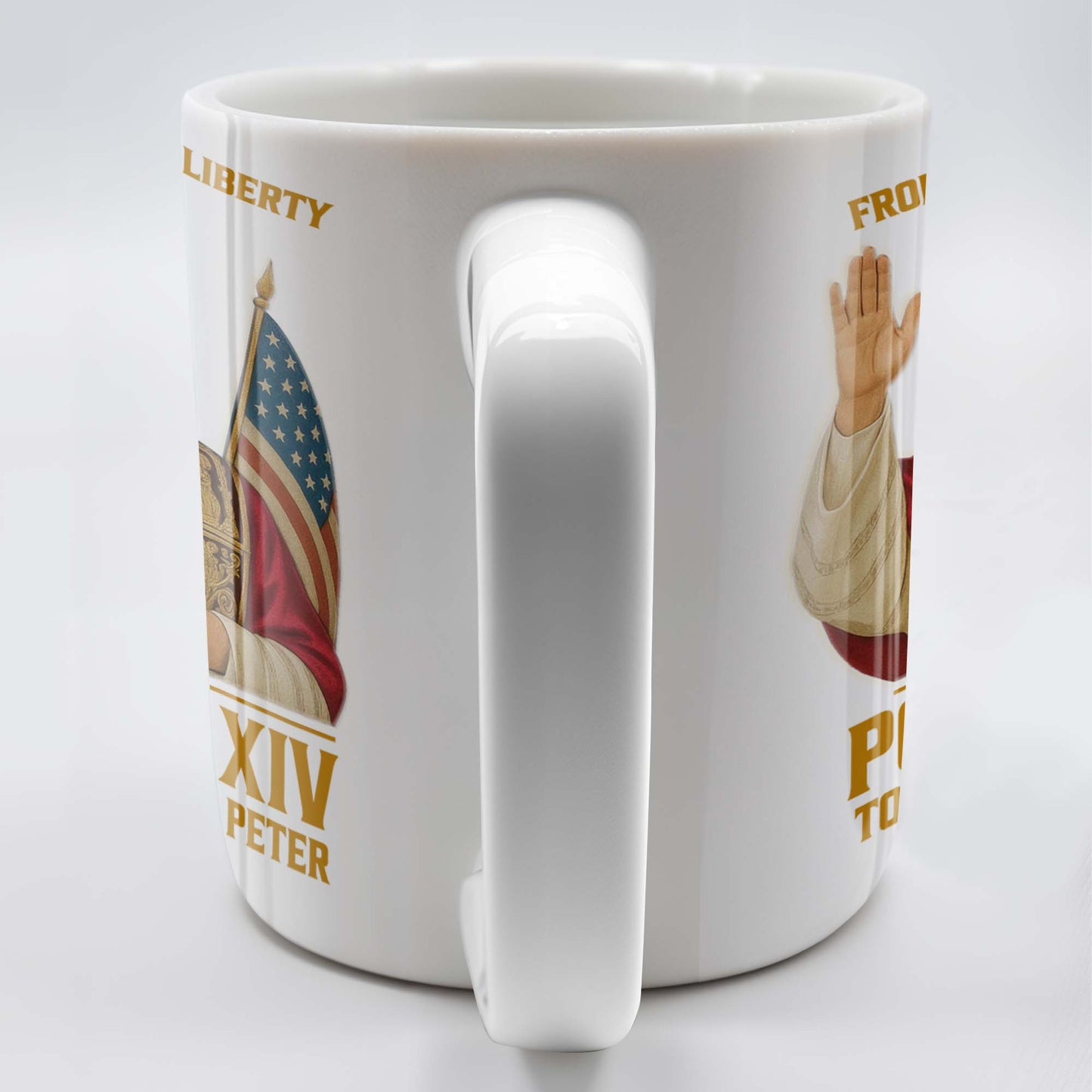 From The Land Of Liberty, Pope Leo XIV To The Chair Of St. Peter, Pope and American Flag - Personalized Custom Coffee Mug - FTH078_MG