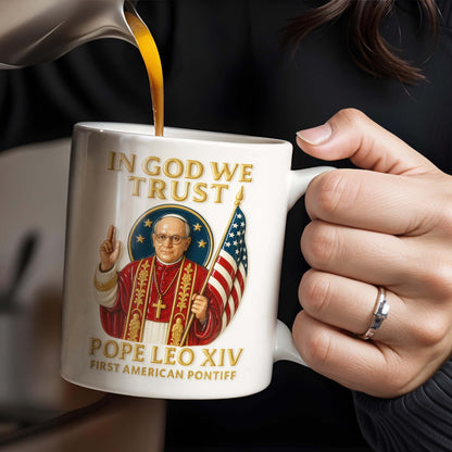 In God We Trust, Pope And American Flag - Personalized Custom Coffee Mug - FTH079_MG