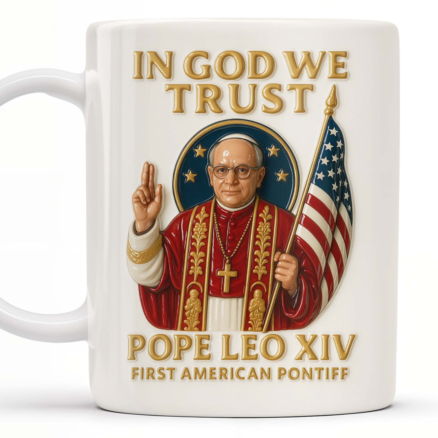 In God We Trust, Pope And American Flag - Personalized Custom Coffee Mug - FTH079_MG