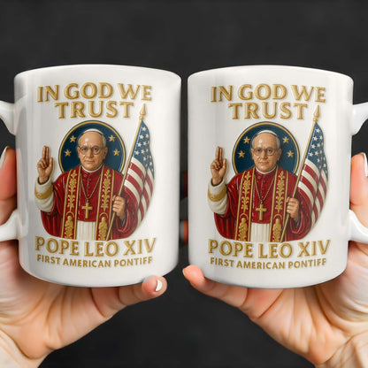 In God We Trust, Pope And American Flag - Personalized Custom Coffee Mug - FTH079_MG