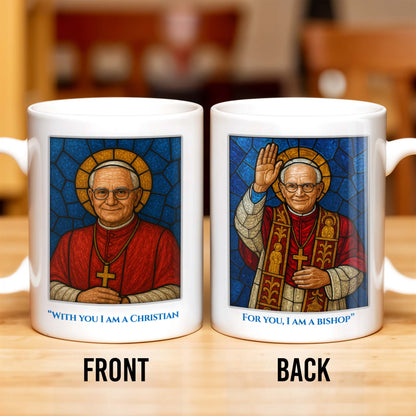 With You I Am A Christian, For You, I Am a Bishop, Stained Glass Bishop Design - Personalized Custom Coffee Mug - FTH082_MG