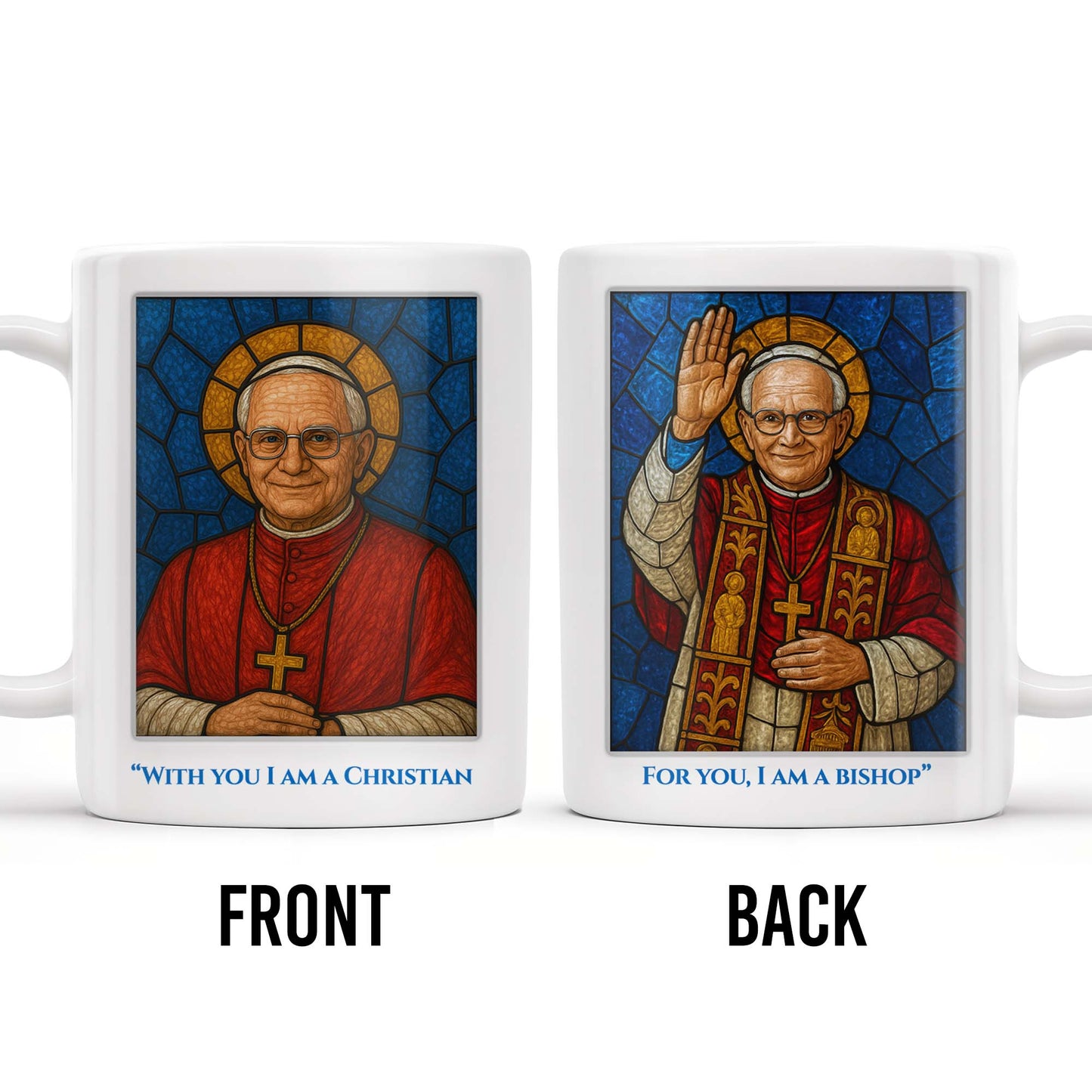 With You I Am A Christian, For You, I Am a Bishop, Stained Glass Bishop Design - Personalized Custom Coffee Mug - FTH082_MG