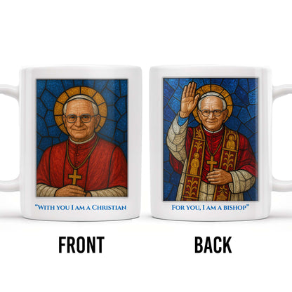With You I Am A Christian, For You, I Am a Bishop, Stained Glass Bishop Design - Personalized Custom Coffee Mug - FTH082_MG