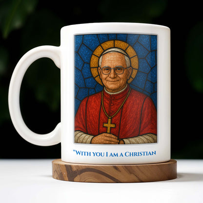 With You I Am A Christian, For You, I Am a Bishop, Stained Glass Bishop Design - Personalized Custom Coffee Mug - FTH082_MG