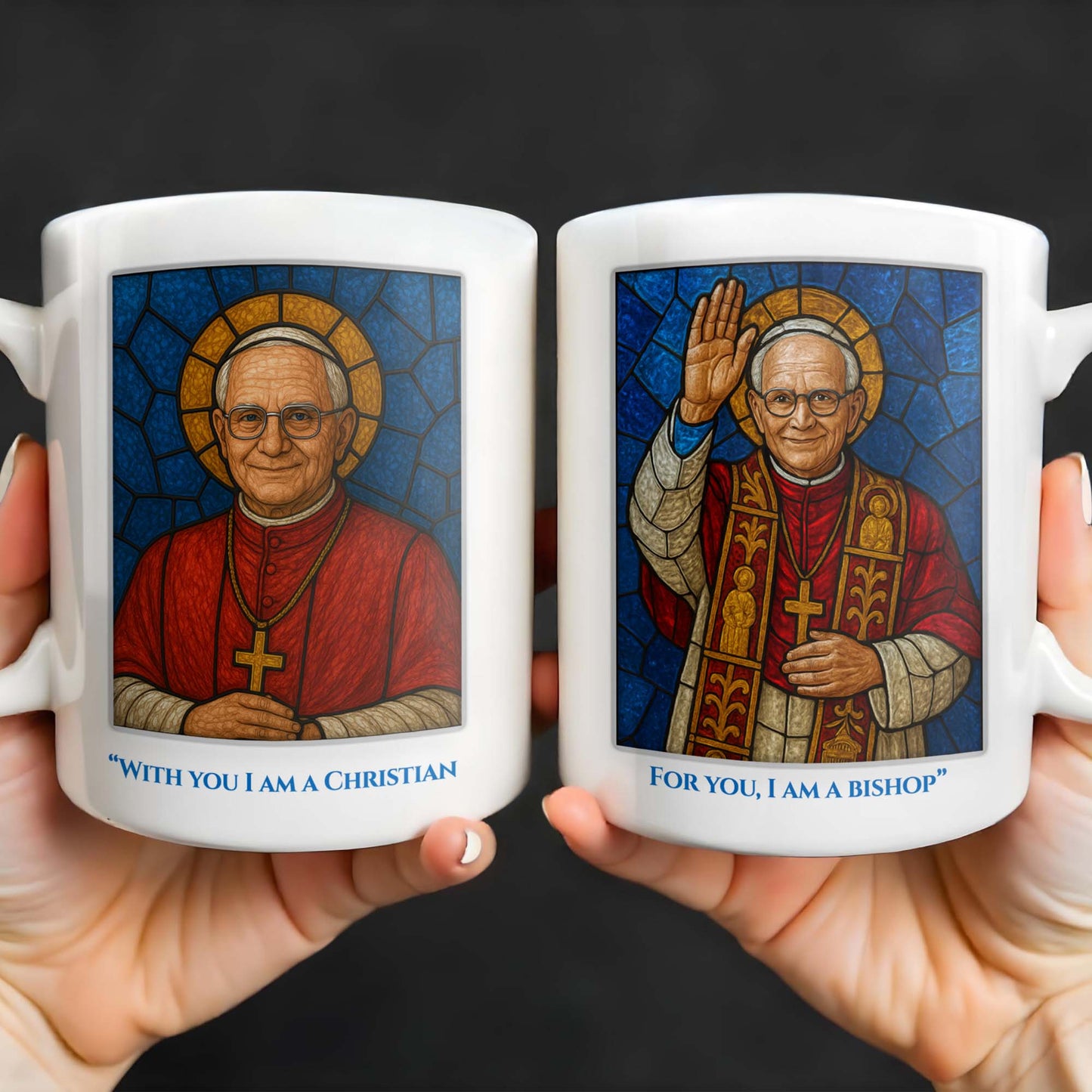 With You I Am A Christian, For You, I Am a Bishop, Stained Glass Bishop Design - Personalized Custom Coffee Mug - FTH082_MG