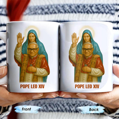 Pope Leo XIV Coffee Mug Featuring Pope and Virgin Mary - Personalized Custom Coffee Mug - FTH083_MG