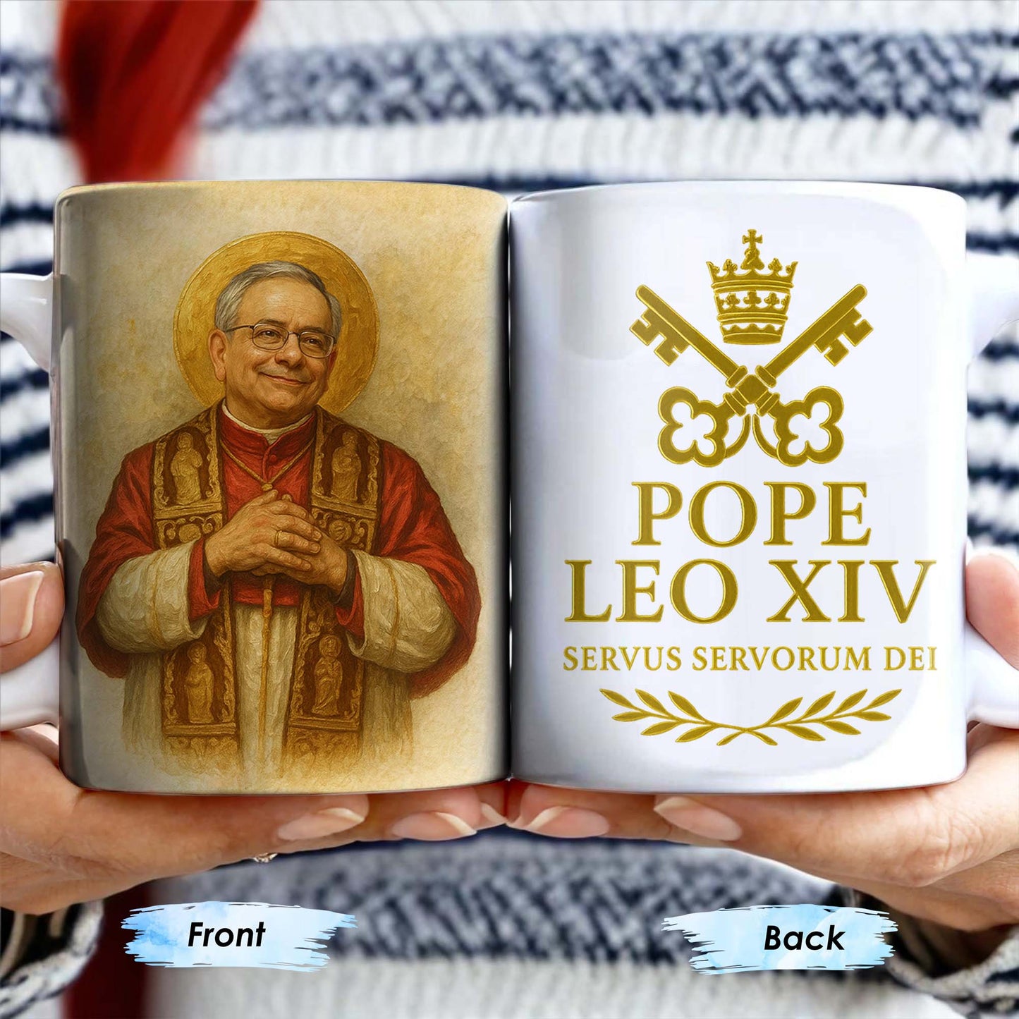 Pope Leo XIV, Servus Servorum Dei, Portrait and Religious Emblem - Personalized Custom Coffee Mug - FTH085_MG
