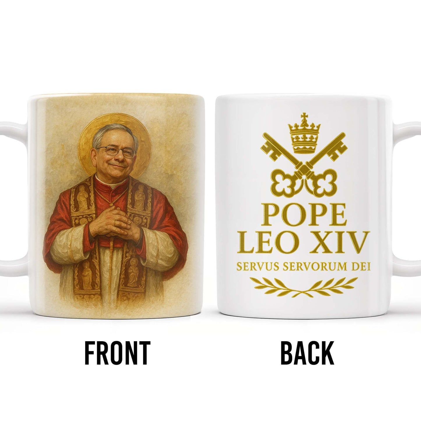 Pope Leo XIV, Servus Servorum Dei, Portrait and Religious Emblem - Personalized Custom Coffee Mug - FTH085_MG