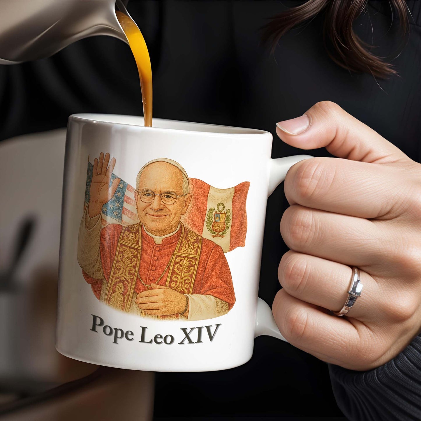 Pope Leo XIV, Flags - Personalized Custom Coffee Mug - FTH086_MG