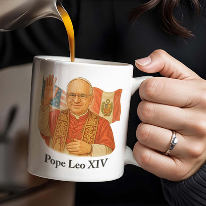 Pope Leo XIV, Flags - Personalized Custom Coffee Mug - FTH086_MG