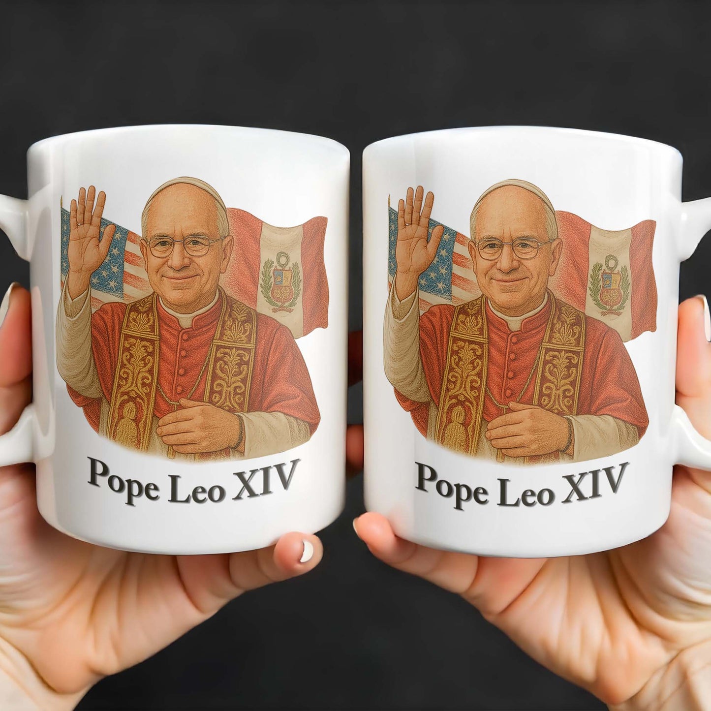Pope Leo XIV, Flags - Personalized Custom Coffee Mug - FTH086_MG