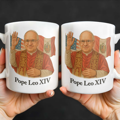 Pope Leo XIV, Flags - Personalized Custom Coffee Mug - FTH086_MG