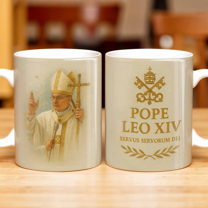 Pope Leo XIV Servus Servorum Dei, Religious Symbols - Personalized Custom Coffee Mug - FTH089_MG