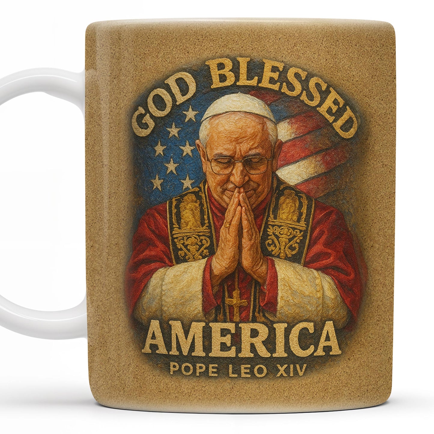 God Blessed America, Mug Featuring Pope And US Flag - Personalized Custom Coffee Mug - FTH090_MG