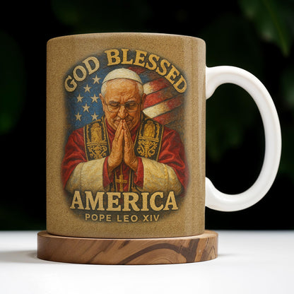 God Blessed America, Mug Featuring Pope And US Flag - Personalized Custom Coffee Mug - FTH090_MG