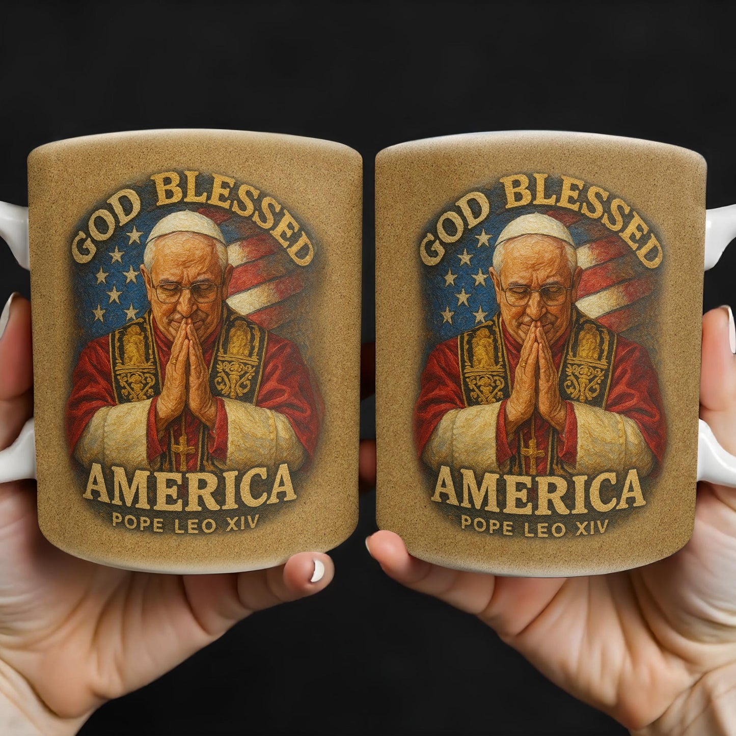 God Blessed America, Mug Featuring Pope And US Flag - Personalized Custom Coffee Mug - FTH090_MG