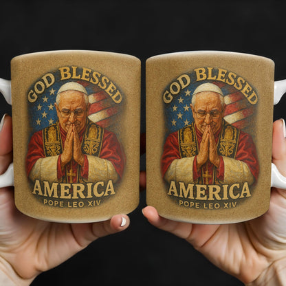 God Blessed America, Mug Featuring Pope And US Flag - Personalized Custom Coffee Mug - FTH090_MG