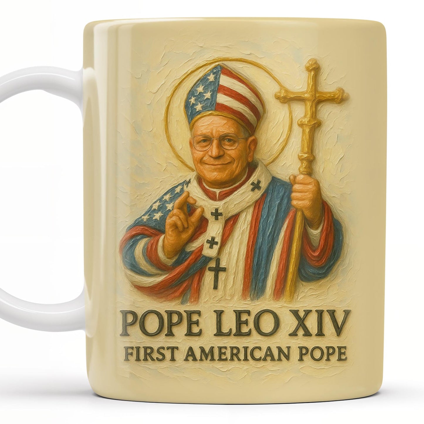 Pope Leo XIV First American Pope, Pope with American Flag - Personalized Custom Coffee Mug - FTH093_MG